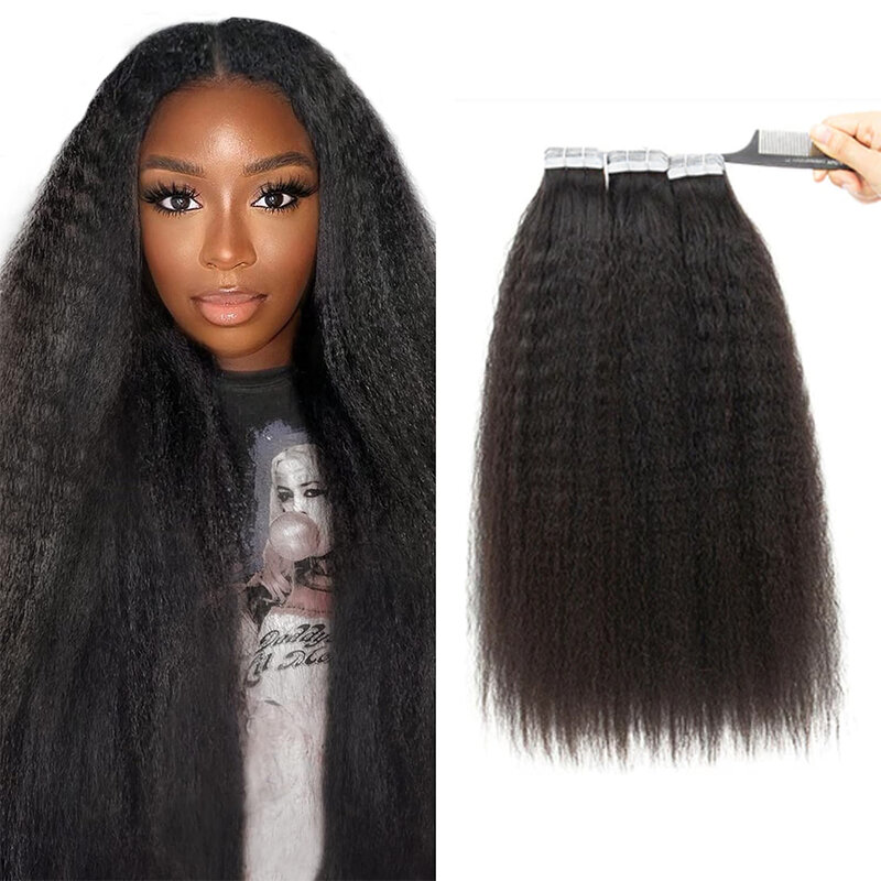 26 Inch Kinky Straight Tape In Human Hair Extensions Skin Weft Hair Extensions Adhesive Invisible Brazilian Virgin Natural Hair