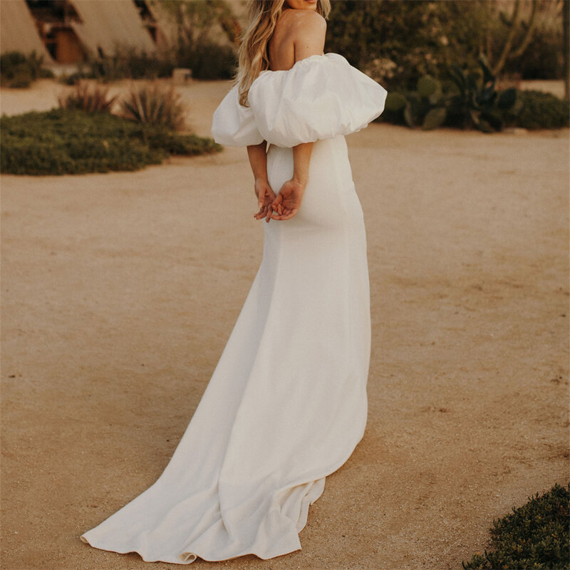 20101# Elegant Off Shoulder Soft Satin Wedding Dress For Bride Mermaid Sweep Train Bridal Gown With Split Vestido De Novia