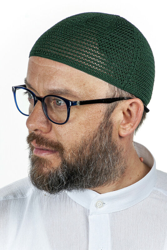 ฮัจญ์เหล็กถักนิตติ้งสีเขียว1ชิ้นของขวัญหมวกกะปิเยาะมุสลิมเสื้อผ้าอิสลามส่งเร็วสาย1ชิ้น