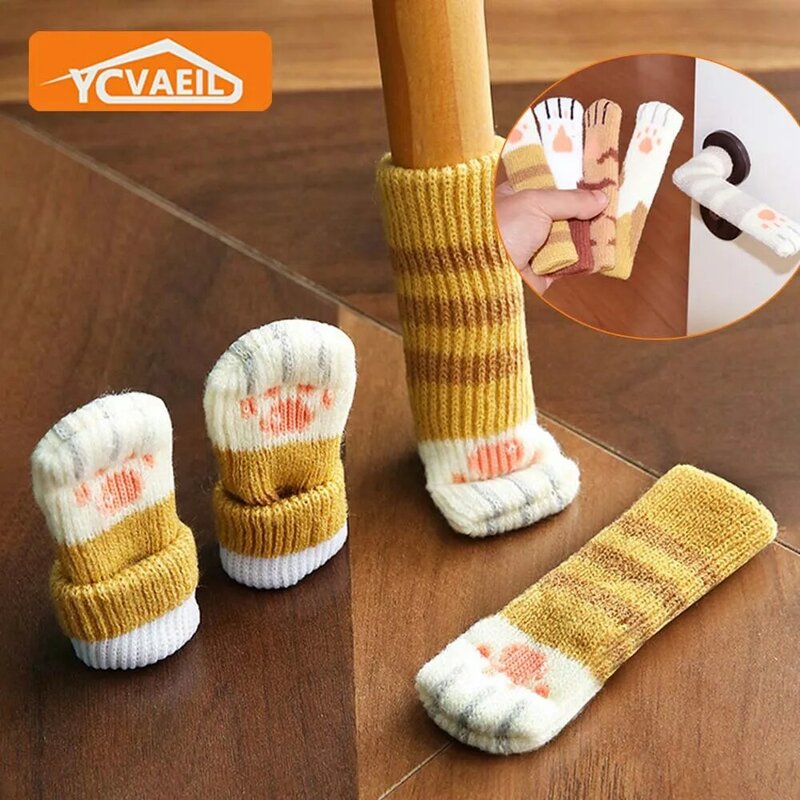 4PCS/lot Chair Foot Cover Protective Cat Claw Knitted Socks Mute Wear-resistant Non-slip Table Leg Floor Protection Mat 6-17cm