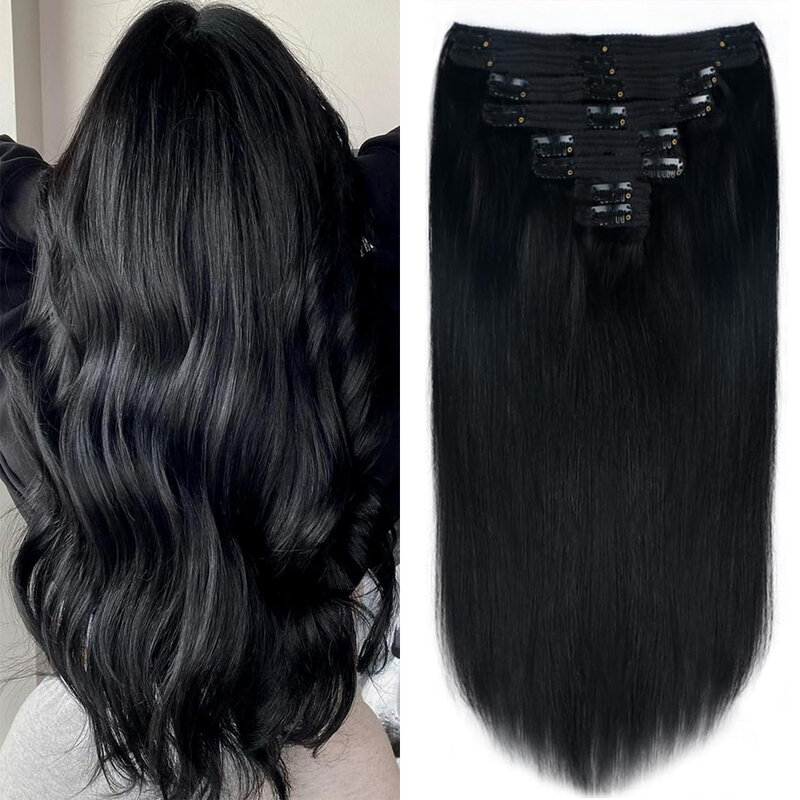 Extensiones de cabello humano liso con Clip para mujer, cabello Natural, Invisible, sin costuras, Remy