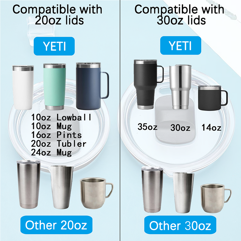 Tapas de repuesto compatibles con YETI 20 Oz/30 Oz, cubierta de vaso transparente a prueba de derrames para accesorios de taza YETI