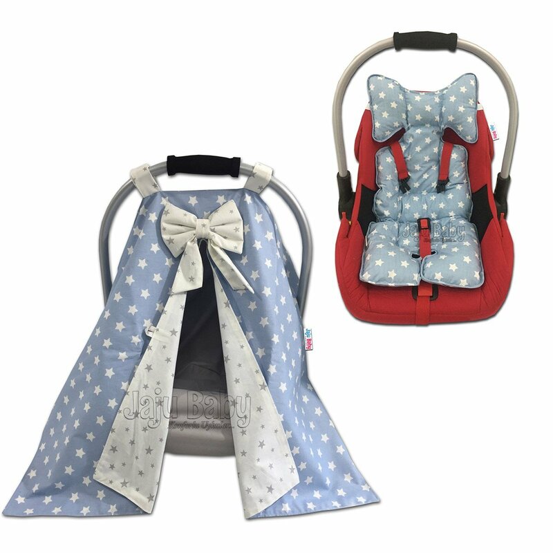 Buatan tangan, sarung penutup kereta bayi biru 3 dan Set bantal Kereta Bayi