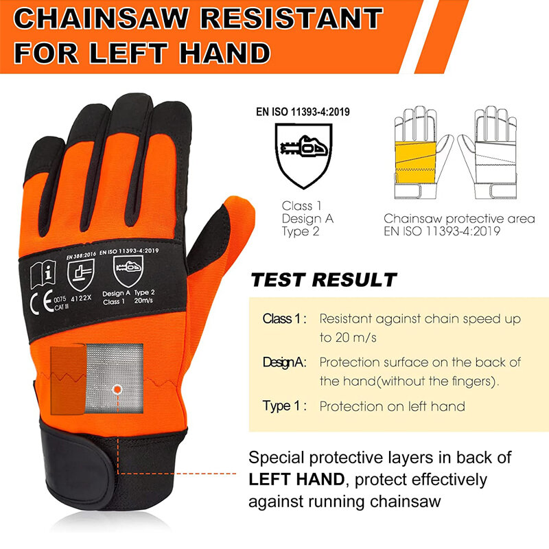 XYEHS 1 Pair Leather Chainsaw Safety Work Gloves Saw Protection On Both Hands Back Cut-resistant Mechanic Glove Thick Eva Padded