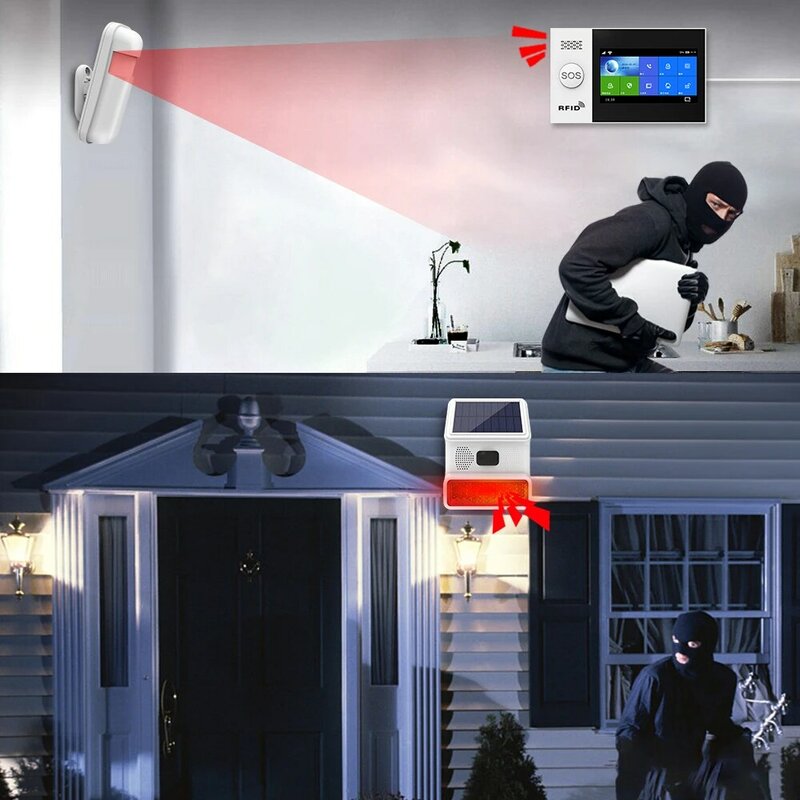 Sem fio Home Burglar Segurança Sistema De Alarme, Sensor De Movimento, Detector De Porta, Sirene Ao Ar Livre, Controle Remoto, Trabalhar com Alarme Anfitrião