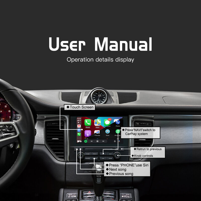 Módulo inalámbrico Apple Carplay para Porsche PCM 4,0 Bosxter Cayman 911 Macan 2017-2018 Android Auto Mirroring Car Play adaptador Box