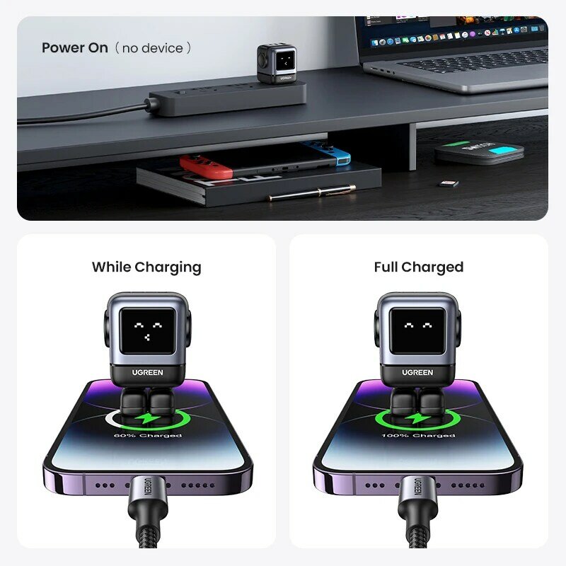 UGREEN-Chargeur rapide GaN pour ordinateur portable Xiaomi et Macbook, conception robot, PD, PPS, PD3.0, iPhone 15, 14, 13, 65W, nouveau