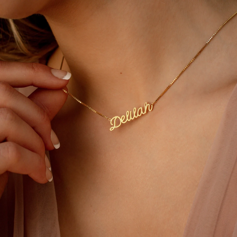 Benutzer definierte Name Halskette für Frauen jede Schrift mit Box Kette Gold Typenschild Halskette bester Freund perfekte Geburtstags geschenk Halsreif
