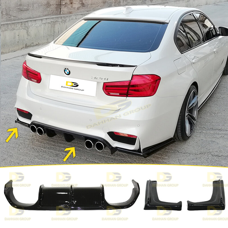 B.M.W 3 Series 2012 - 2018 F30 Vorsteiner Style Rear Diffuser Spoiler Wing and Rear Side Flaps Plastic Piano Gloss Black M3 Kit