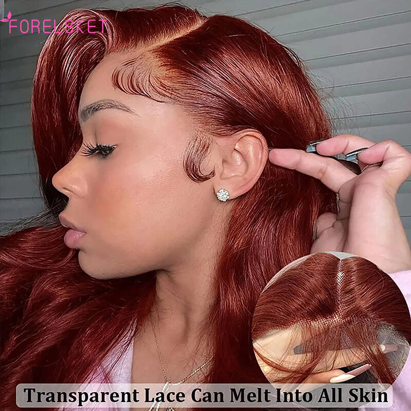 Human Hair Wig Reddish Brown Bone Straight Human Hair Wigs 13x4 HD Transparent Lace Front Wig Preplukced With Baby Hair 33#