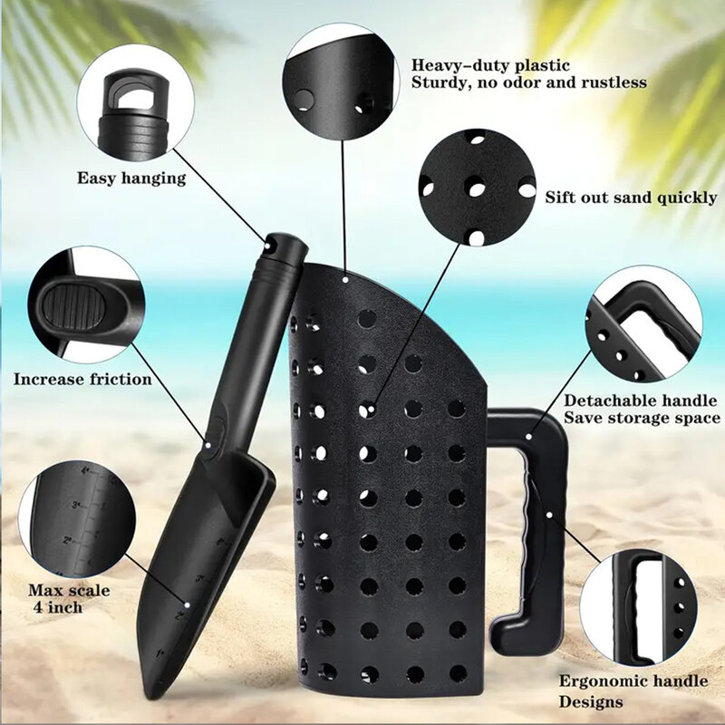 Ensemble d'accessoires de détection de métaux ABS, pelle à sable, poignée en métal, décors de plage portables, outil de chasse sage, 1 ensemble
