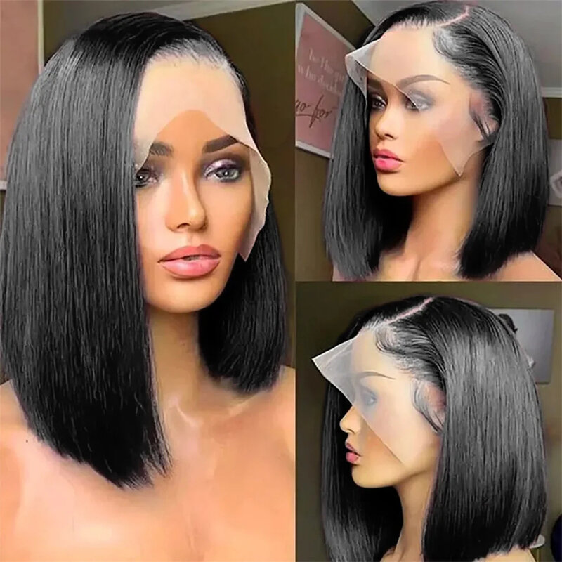 Peluca Bob recta de hueso para mujeres negras, pelucas delanteras de encaje, cabello humano brasileño Natural, corto prearrancado, 13x4, HD