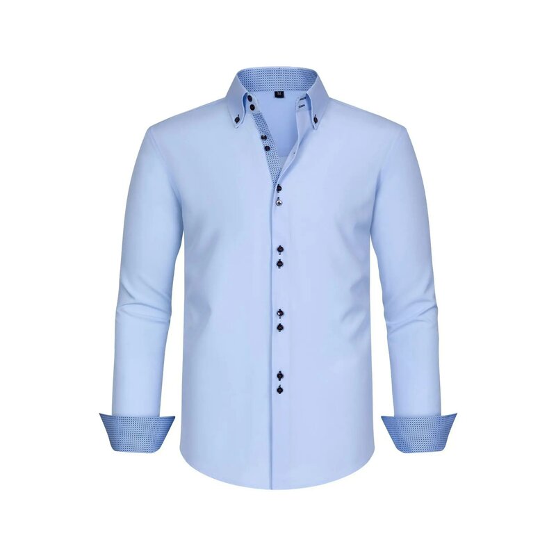 Рубашка LH050 Мужская четырехсторонняя стрейчевая, сорочка в горошек, двубортная, подходящий дизайн, одежда для мужчин