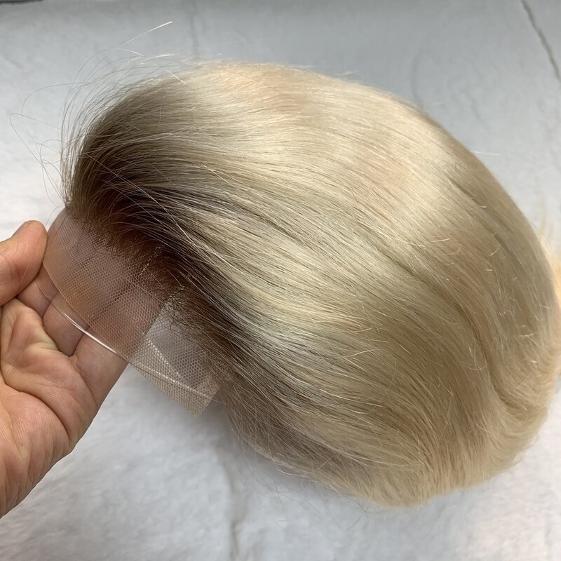 Baza versalitu w kolorze T4/613 najlepsza jakość 100% ludzkich włosów peruka męska peruka wytrzymała z peruki Mono Top męska