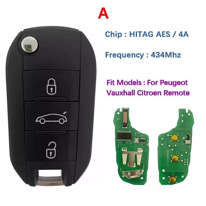 Flip Remote Key Fob, Puce 4A pour KIT Partner 433, 508 Tiges, Cristaux, en DisTecC3 C4 Pantum, pour Opel, Sachet, 308 MHz