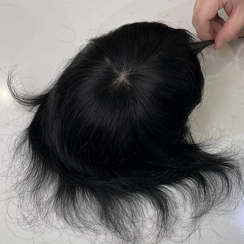 Topper de pelo corto de aspecto Natural para hombre, pelo negro Natural de 6 pulgadas, 13x18cm