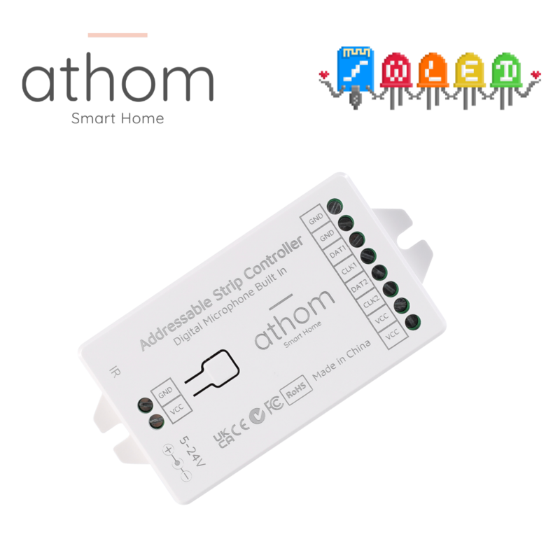 ATHOM-controlador de tira de luz LED preflasheado, control remoto IR, 5-24V, WS2812B, WS2811, SK6812, TM1814, WS2813, WS2815