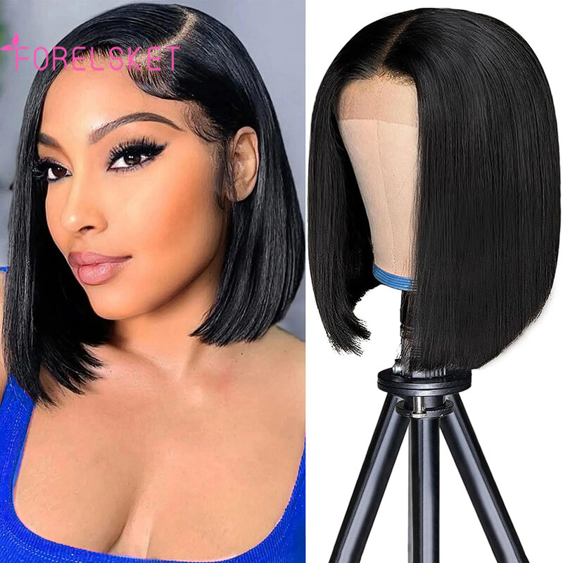 150% Density 4x4 Closure Wigs Human Hair 8 Inch Body Wave Bob Pre Plucked Lace Front Wigs Human Hair Pre Cut Lace Glueless Wig