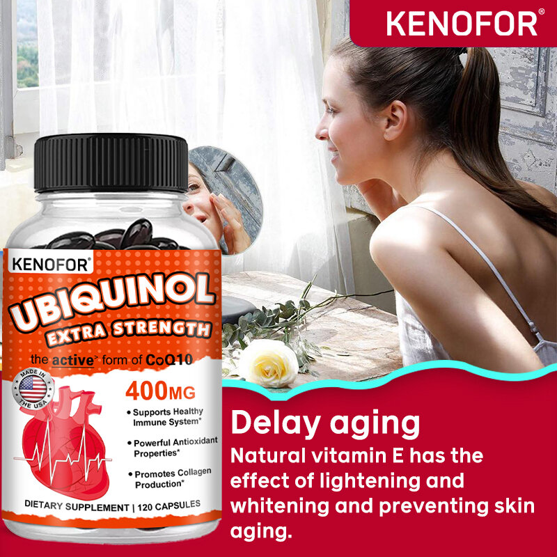 KENOFOR coenzima Q10 400 mg, Softgel antioxidante, excelente absorción, forma activa para el corazón, inmunidad y salud de la piel