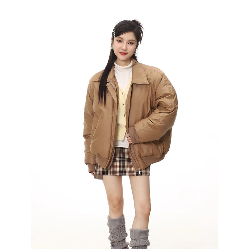 เสื้อปาร์เก้ผู้หญิงมีซิป, เสื้อโค้ทผ้าฝ้ายหนาลำลองเสื้อ MODE Korea ให้ความอบอุ่นทรงหลวมฤดูใบไม้ร่วงฤดูหนาว