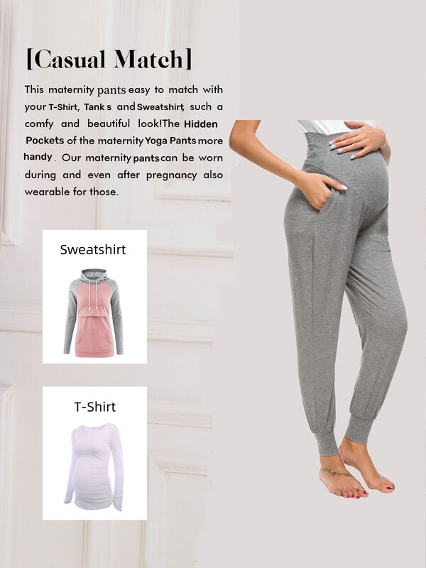 Liu & Qu-Pantalones informales de maternidad para mujer, pantalones cómodos y elásticos para embarazadas, de cintura alta con bolsillo