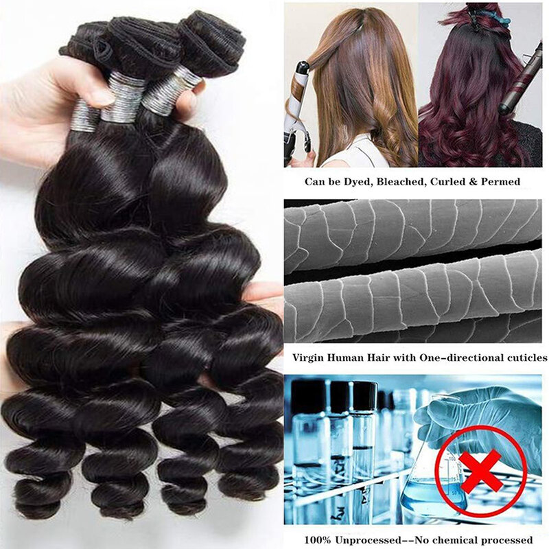 12A 느슨한 웨이브 번들 100% 인간의 머리카락 확장 말레이시아 머리 직조 Tissage Cheveux Humain 웨이브 1 3 4 번들, 흑인 여성용