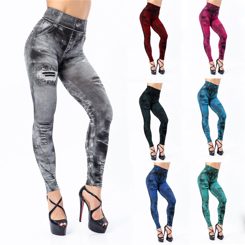 Legging Jeans imitasi plastik seksi 2023 celana pinggang tinggi melar wanita legging Push Up ramping Fitness untuk wanita celana musim panas