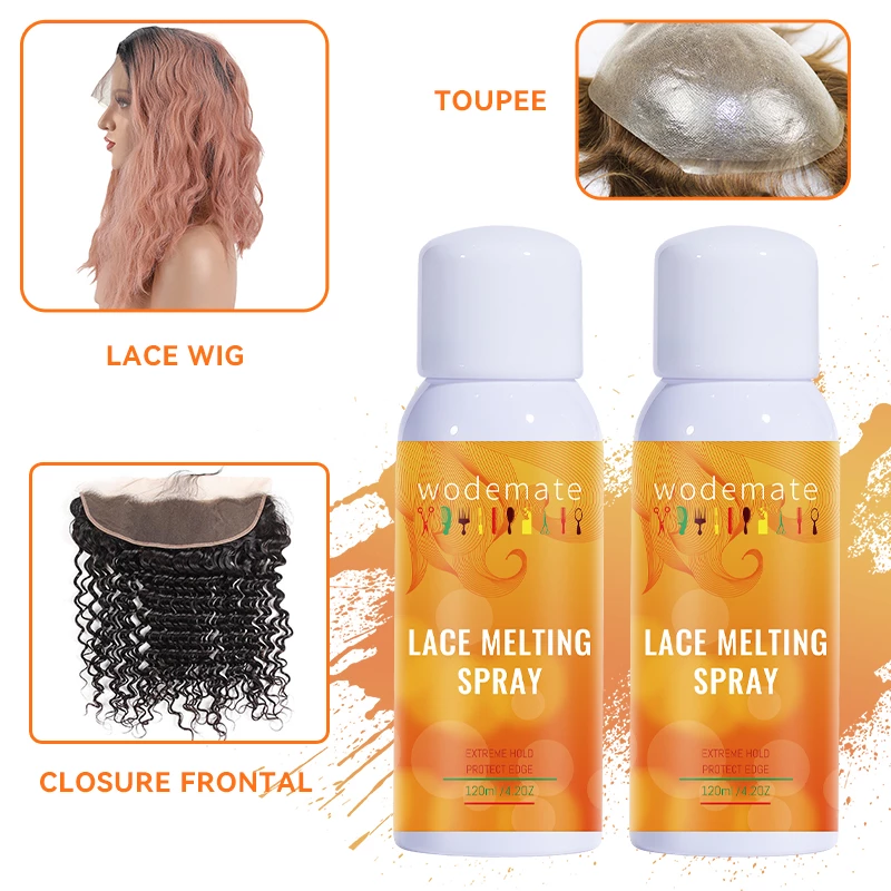 Wodemate Lace Melting Glue Spray Wig Install Holding Spray 120ml No Latex Fast Drying Glueless Temporary For Lace Frontal Hair