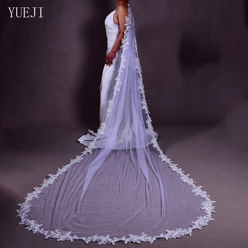 YUEJI White Lace Edge With Pearls Bridal Cape Bolero Nupcial Boda Women's Capes Party Shawl Dress Customizable 0G59 Robe Bride