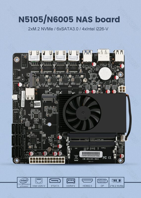 Pentium N6005 Industrial Mini ITX NAS Motherboard Firewall Routing 4x Intel i226-V LAN 2*M.2 NVMe 6*SATA3.0 2*DDR4 DP1.4 HDMI2.0