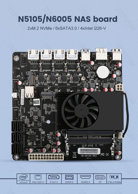 Pentium N6005 Industrial Mini ITX NAS Motherboard Firewall Routing 4x Intel i226-V LAN 2*M.2 NVMe 6*SATA3.0 2*DDR4 DP1.4 HDMI2.0