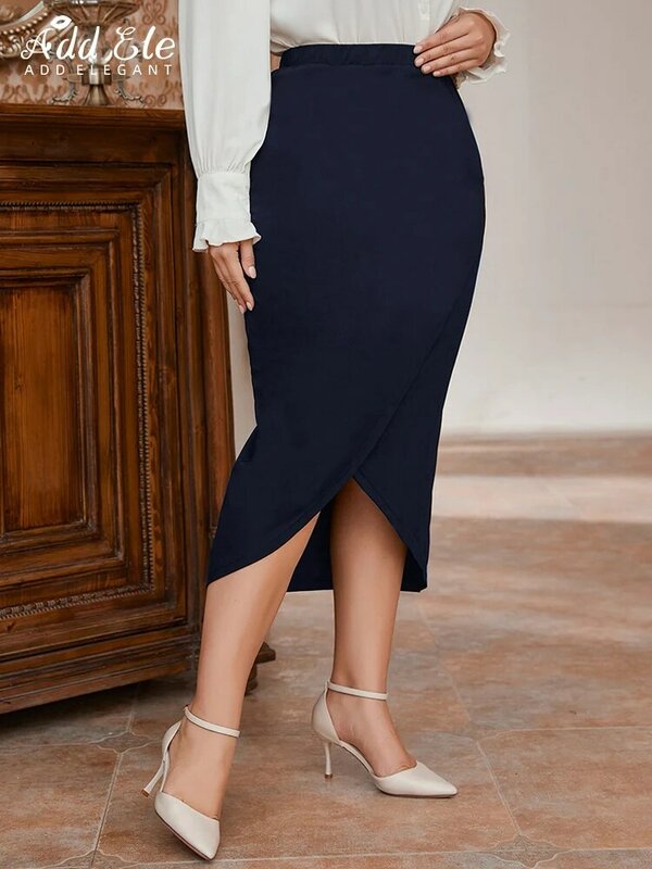 Add Elegant 2022 Autumn Plus Size Women's Pencil Skirts Wrap Hip Slit Asymmetrical Woman High Waist Slim Fashion Midi Skirt B678