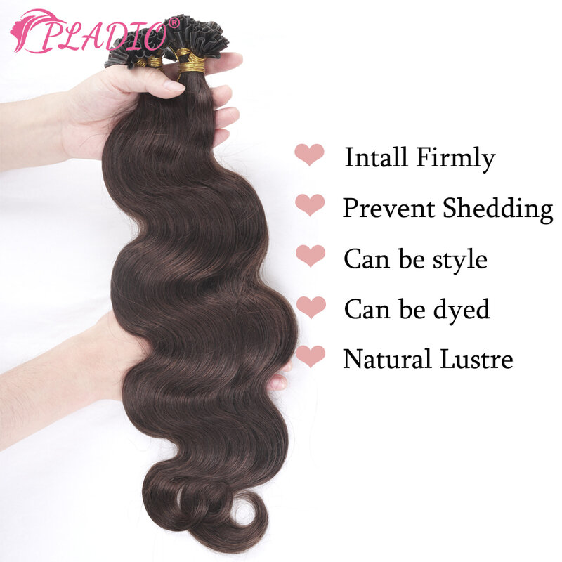 PLADIO Body Wave U Tip Hair Extensions 100% Real Remy Human Hair 12-26 Inch Pre Bonded Keratin Hair Extensions For Salon Supply