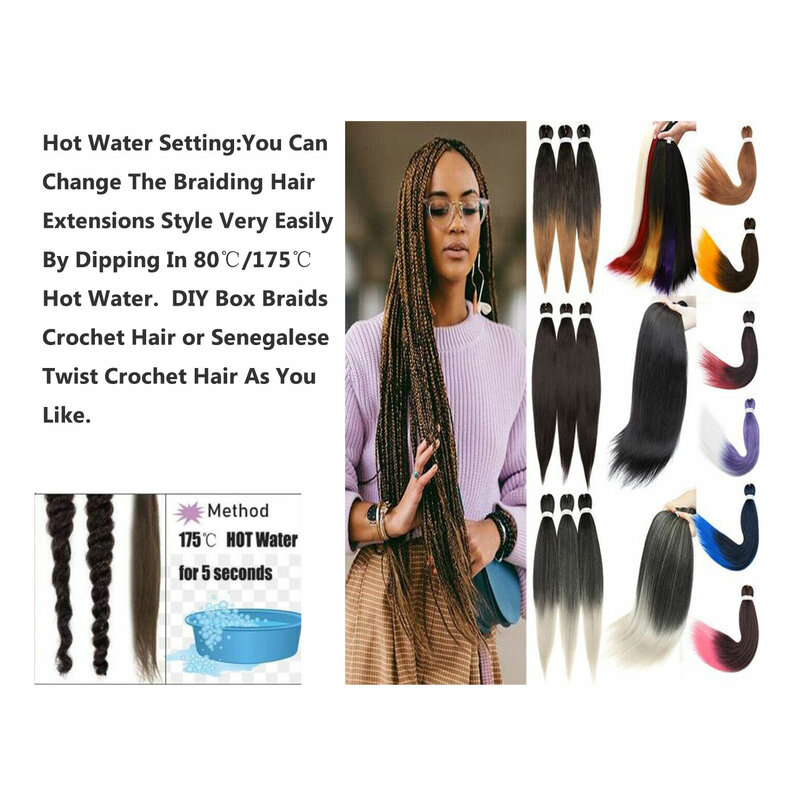 Easy Jumbo Braids Hair Extensions Pre Stretched Braiding Hair Afro Synthetic Hair Strand Braid Hot Water Set 26 Inch
