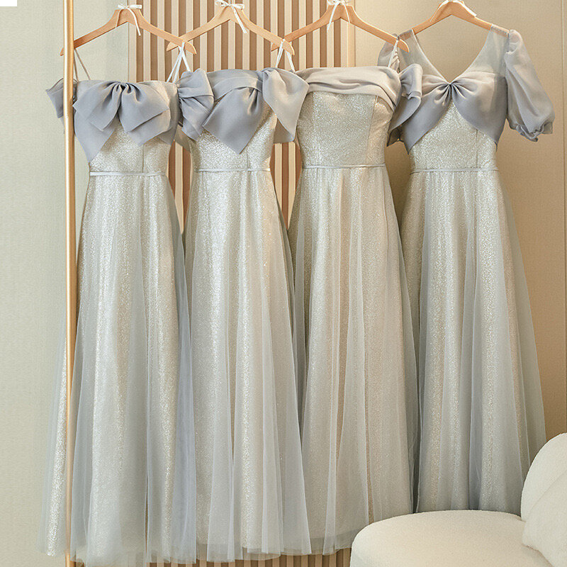 فستان وصيفة العروس رمادي للنساء ، فستان المجموعة الشقيقة ، الربيع