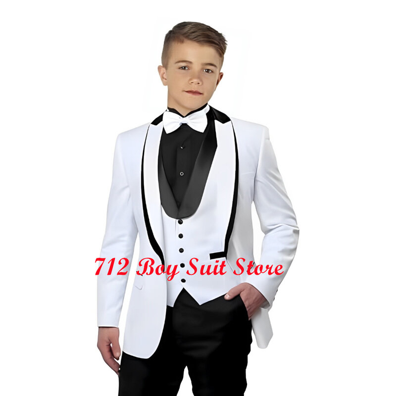 Zestaw smokingów dla chłopców ślubna 3 sztuki kurtka kamizelka spodnie na imprezę bal Slim Fit dziecięca marynarka