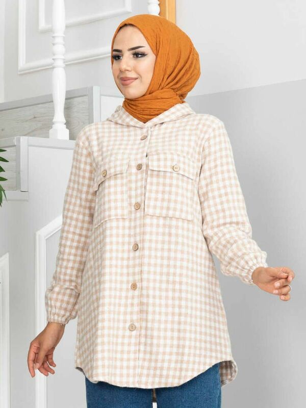 Bluza z kapturem w kratkę koszula drwal Sport hidżab tunika bawełniana bez podszewki z długim rękawem 2022 muzułmanki modny Top bluza