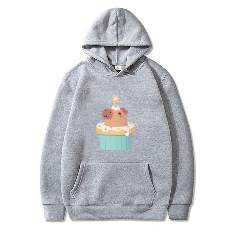 Capy hoodie ulang tahun wanita, Sweatshirt cetakan kartun Unisex imut Capybara, Hoody lembut hadiah kasual Pullover modis
