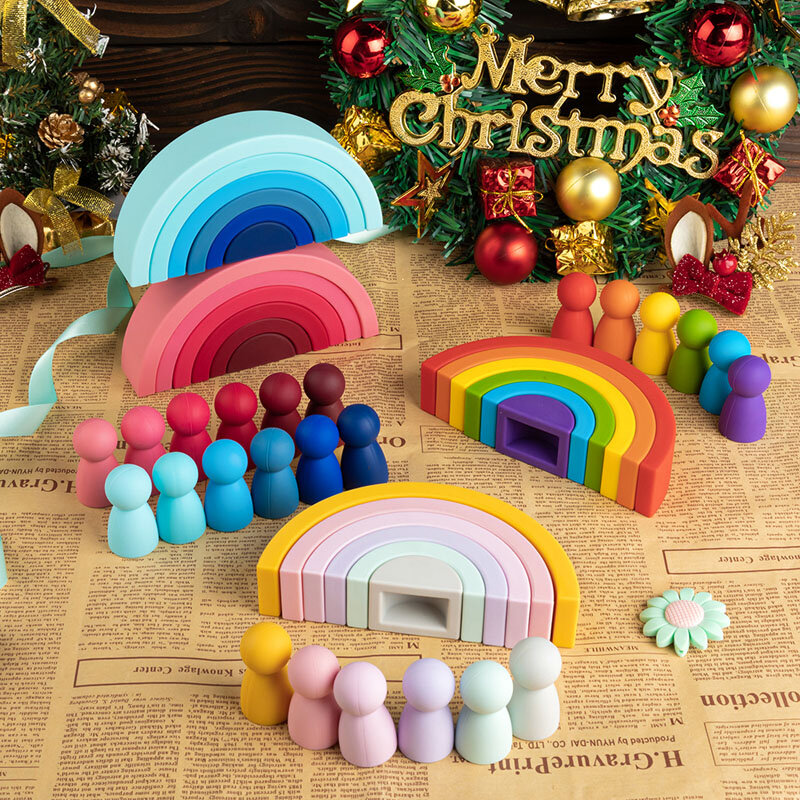 TYRY.HU-bloques de construcción de silicona para bebé, juguete educativo Montessori 3D, sin BPA, arcoíris, suave, regalos para mordedores, 6/10 piezas