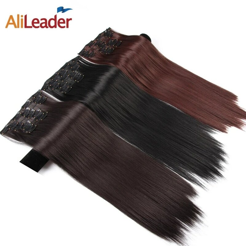 Alileader-Extensión de cabello sintético con Clip, postizo liso de 22 pulgadas, 16 Clips, fibra resistente al calor, ombré, 6 unids/set