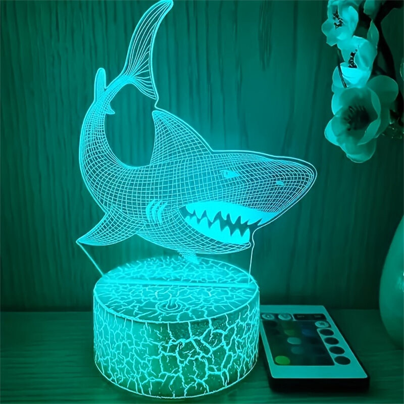 Luz de noche con patrón de tiburón 3D, lámparas de mesa novedosas, luz de ambiente para dormitorio, regalo perfecto para familiares y amigos, decoración del hogar