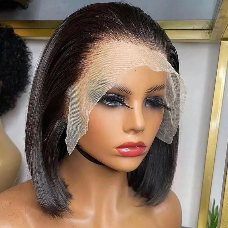 Perruque Bob Lace Front Wig brésilienne Remy naturelle, cheveux courts lisses, 13x4, 4x4, pre-plucked, pour femmes africaines