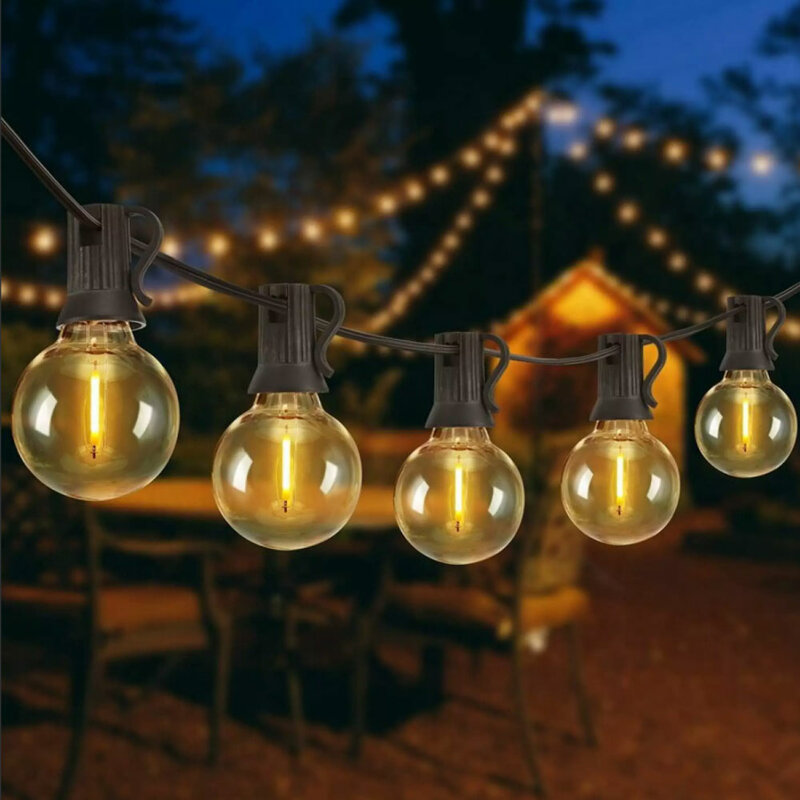 12M 30 LEDS  G40 Solar String Lights Outdoor Patio Lights Solar & USB Powered Waterproof Globe Hanging Lights with Shatterproof