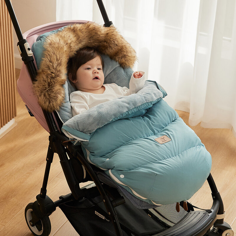 Зимняя Сумка-коляска для детской коляски, съемный плотный меховой воротник, теплый фланелевый кокон для новорожденных, детский конверт