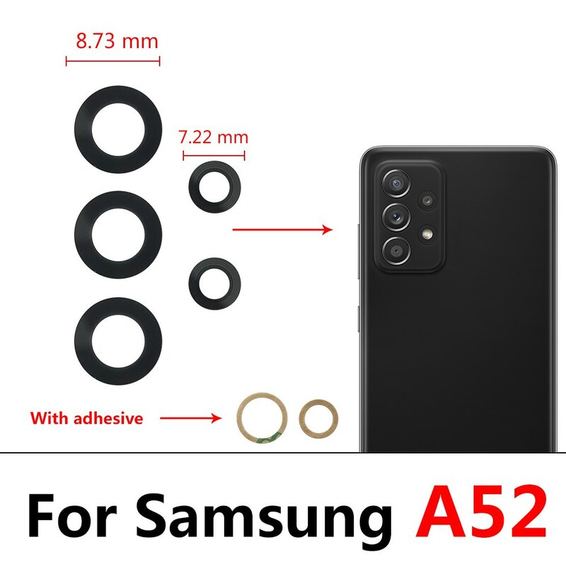 Tylna kamera szklany obiektyw do Samsung S22 Plus Ultra S21 Fe A33 A53 A73 A52 A72 A03 rdzeń M32 kamera szklana pokrywa wymiana