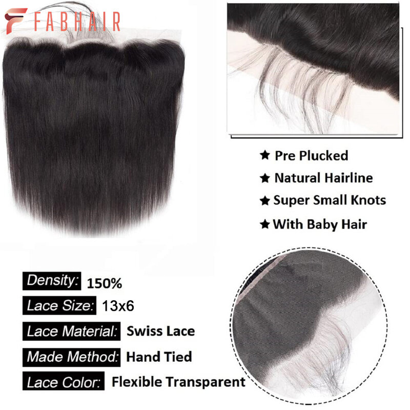 FABHAIR Straight Hair Bundles With Frontal Human Hair Bundles With Frontal Brazilian Hair Weaving With 13X6 Lace Hair