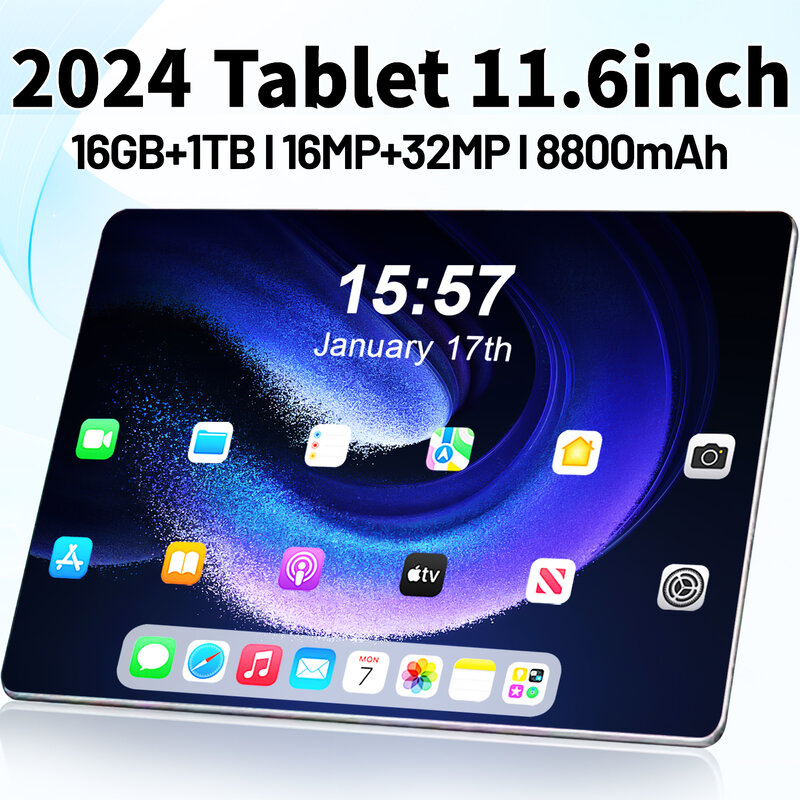 Nouvelle tablette réseau 5G Android 2024, 12.0 pouces, 16 Go de RAM, 1 To, Dean, 16MP, 32MP, 11.6 mAh, 10 cœurs, WiFi, Bluetooth, 8800