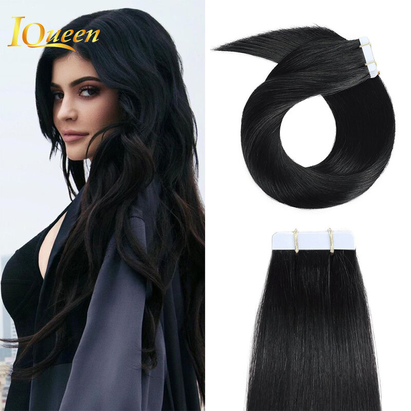 Real Human Hair Extensions Tape in Black Tape in Hair Extensions Human Hair Jet Black Double Weft Tape in Extensions
