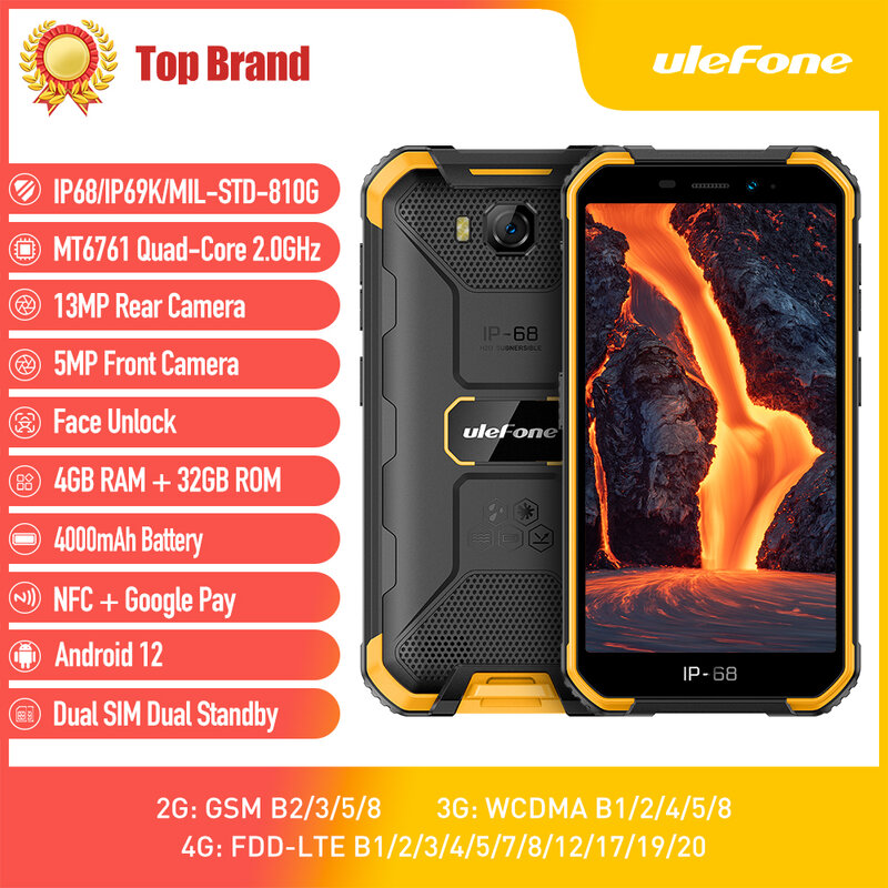 Ulefone-smartphone Armor X6 Pro, téléphone portable robuste, Android 12, 128 Go, 6 000 NDavid, appareil photo 13MP, 4000mAh, version globale