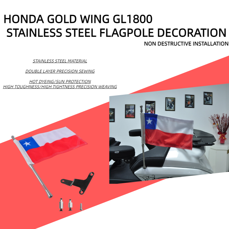 Flagpole Golden Wing Tour para motocicleta, Flagpole do Chile para Honda, Gold Wing GL1800, Grupo Motocross, 2021-2024